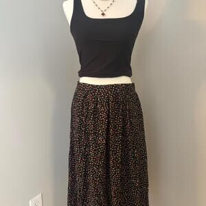 Vintage Black Midi Skirt with Colorful Polka Dots